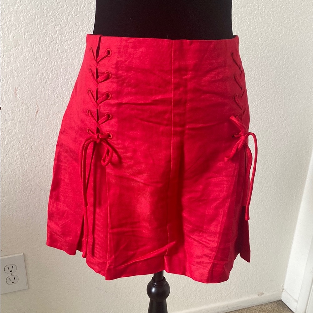 Vibrant Red Lace-Up Skirt